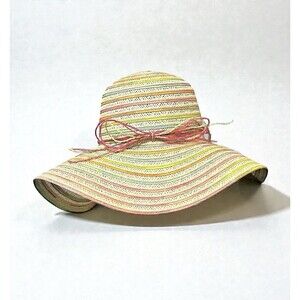 Island Beach Wide Brim Floppy Straw Sun Hat Multicolor Rainbow Women’s One Size